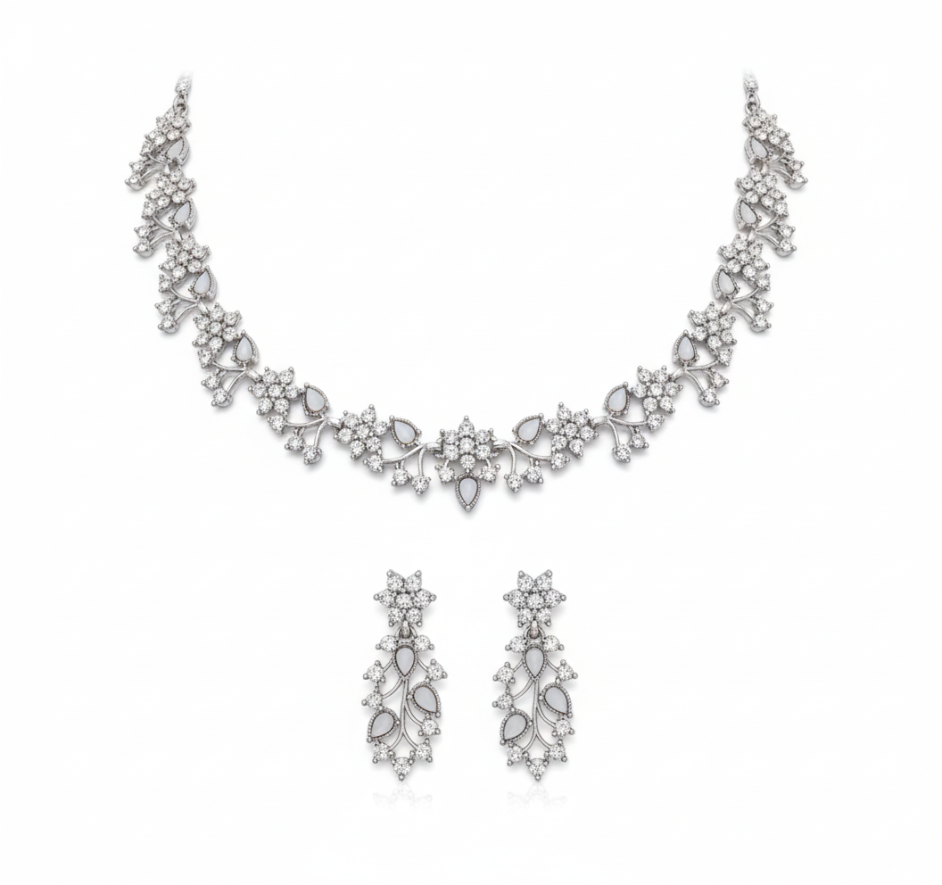 jewellery Rose Gold Diamond Brass, Stone, Stainless Steel Gold-plated Rose Gold Jewel Set Choker necklace For Women and Girls