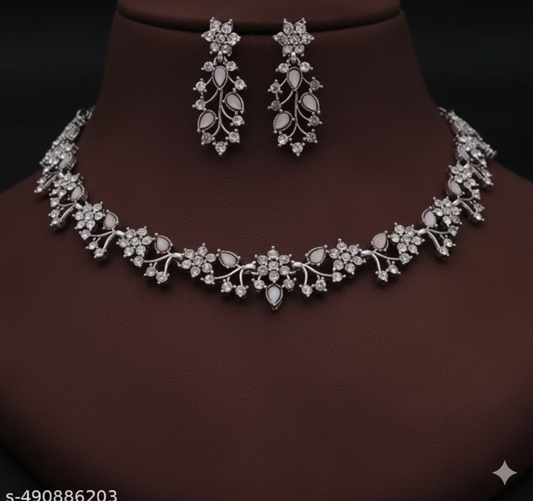 jewellery Rose Gold Diamond Brass, Stone, Stainless Steel Gold-plated Rose Gold Jewel Set Choker necklace For Women and Girls