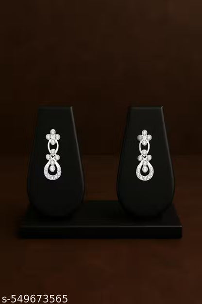 Silver Plated Jewellery Set with White American Diamond for Girls and Women For Wedding And Engagement