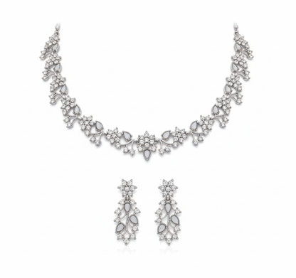 jewellery Rose Gold Diamond Brass, Stone, Stainless Steel Gold-plated Rose Gold Jewel Set Choker necklace For Women and Girls