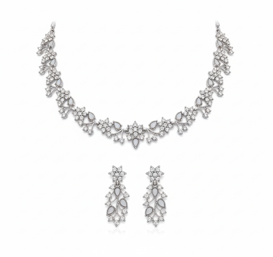 jewellery Rose Gold Diamond Brass, Stone, Stainless Steel Gold-plated Rose Gold Jewel Set Choker necklace For Women and Girls