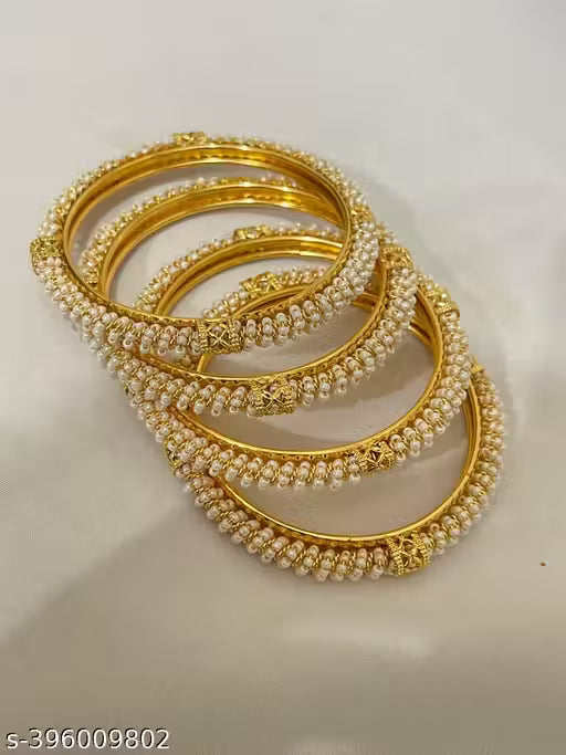PEARLS WORK GOLD BANGLE 4PCS SET