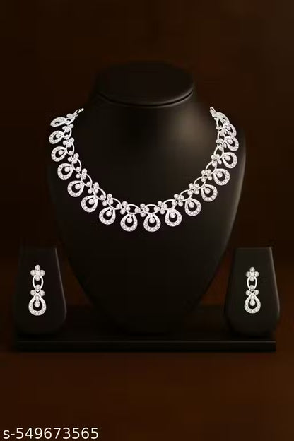 Silver Plated Jewellery Set with White American Diamond for Girls and Women For Wedding And Engagement