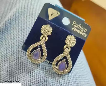 Purple pistachio Colour Necklace Set In rhodium Polish jwellery set